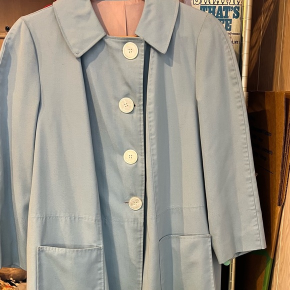 1960s vintage handmade overcoat baby blue with pink lining mid century Jackie O - Picture 2 of 11